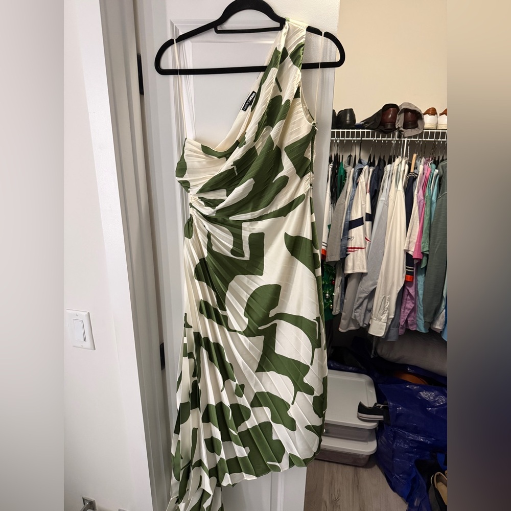Fashion Nova Cream and Green Dress